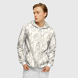 Толстовка 3D на молнии мужская Хвостики зайчиков - паттерн на молочном, цвет: 3D-белый — фото 2