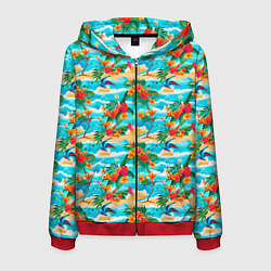 Толстовка 3D на молнии мужская Гавайский стиль море и цветы, цвет: 3D-красный