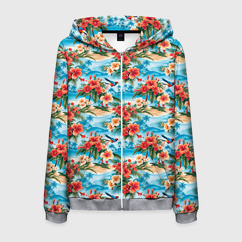Мужская толстовка на молнии Гавайский стиль летние цветы / 3D-Меланж – фото 1