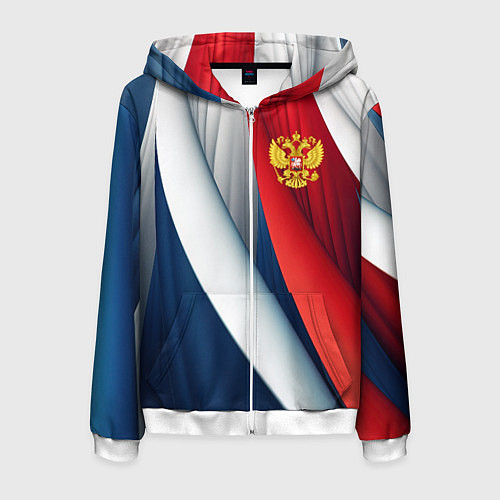 Мужская толстовка на молнии Герб России абстракция / 3D-Белый – фото 1