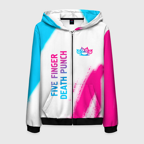 Мужская толстовка на молнии Five Finger Death Punch neon gradient style: надпи / 3D-Черный – фото 1