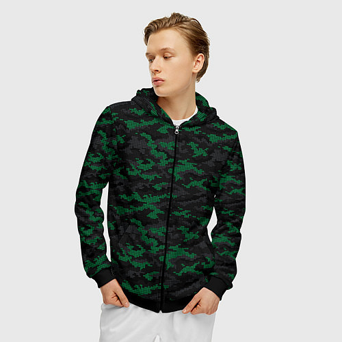 Мужская толстовка на молнии Точечный камуфляжный узор Spot camouflage pattern / 3D-Черный – фото 3