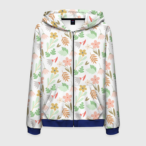 Мужская толстовка на молнии Листики цветочки / 3D-Синий – фото 1