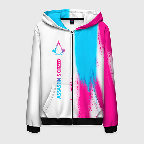 Мужская толстовка на молнии Assassins Creed neon gradient style: по-вертикали / 3D-Черный – фото 1