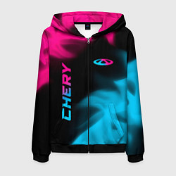 Толстовка 3D на молнии мужская Chery - neon gradient: надпись, символ, цвет: 3D-черный