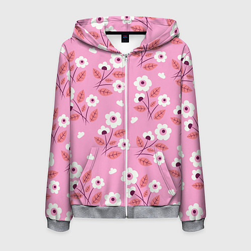 Мужская толстовка на молнии Flowers on pink / 3D-Меланж – фото 1