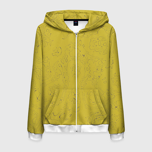 Мужская толстовка на молнии Рябь - зеленовато-желтый и фиолетовый - узор Хуф и / 3D-Белый – фото 1