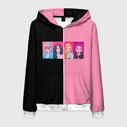 Толстовка 3D на молнии мужская Группа Black pink на черно-розовом фоне, цвет: 3D-белый