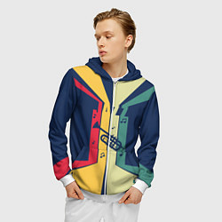 Толстовка 3D на молнии мужская Труба в разноцветных полосах Jazz music, цвет: 3D-белый — фото 2