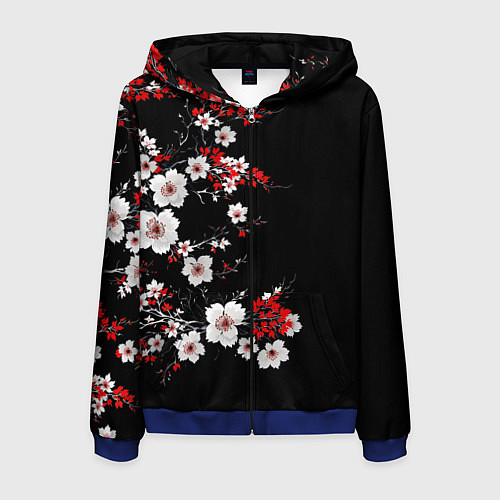 Мужская толстовка на молнии Белая и красная сакура - цветение / 3D-Синий – фото 1