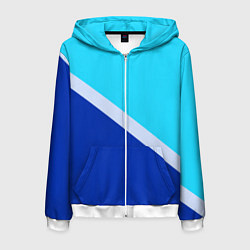 Толстовка 3D на молнии мужская Двуцветный голубой, цвет: 3D-белый