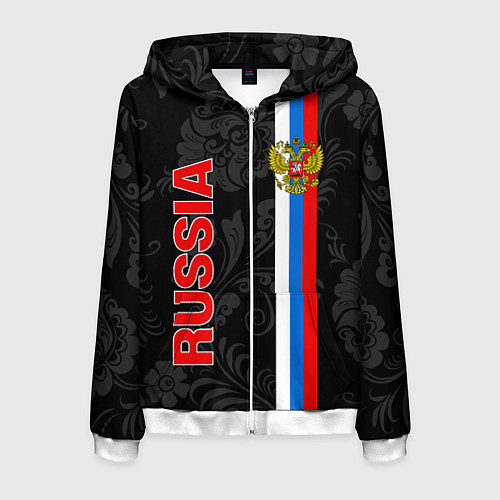 Мужская толстовка на молнии Russia black style / 3D-Белый – фото 1