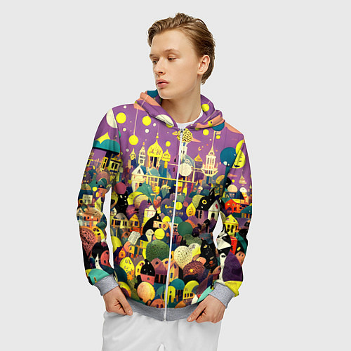 Мужская толстовка на молнии Праздничный город / 3D-Меланж – фото 3