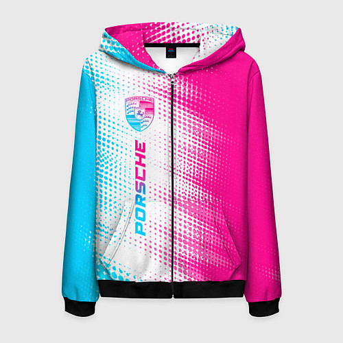 Мужская толстовка на молнии Porsche neon gradient style: по-вертикали / 3D-Черный – фото 1