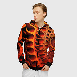 Толстовка 3D на молнии мужская Объемная оранжевая абстракция, цвет: 3D-черный — фото 2