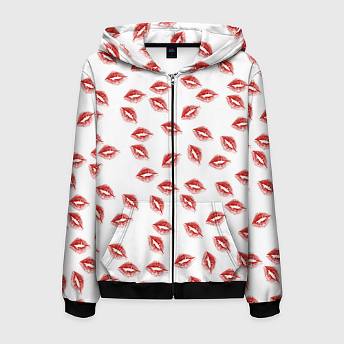 Мужская толстовка на молнии Поцелуи - паттерн / 3D-Черный – фото 1