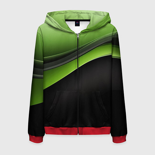 Мужская толстовка на молнии Black green abstract / 3D-Красный – фото 1