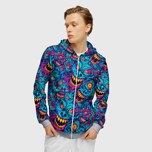 Мужская толстовка на молнии Неоновые монстры - graffiti art style pattern / 3D-Меланж – фото 3