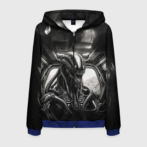 Мужская толстовка на молнии Ксеноморф в каюте космического корабля / 3D-Синий – фото 1