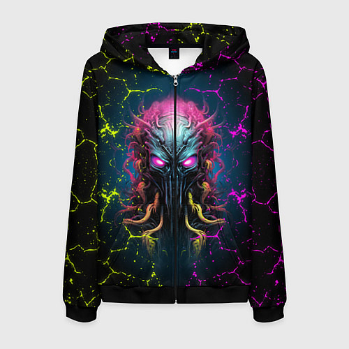 Мужская толстовка на молнии Alien - neon style / 3D-Черный – фото 1