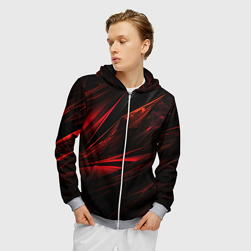 Мужская толстовка на молнии Black red background / 3D-Меланж – фото 3