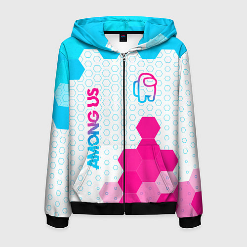 Мужская толстовка на молнии Among Us neon gradient style: надпись, символ / 3D-Черный – фото 1