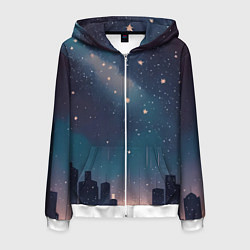 Толстовка 3D на молнии мужская Звёздное небо над городом - нейросеть, цвет: 3D-белый