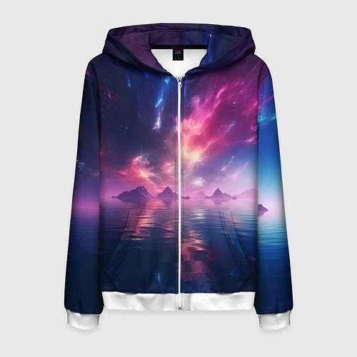 Мужская толстовка на молнии Space and islands / 3D-Белый – фото 1