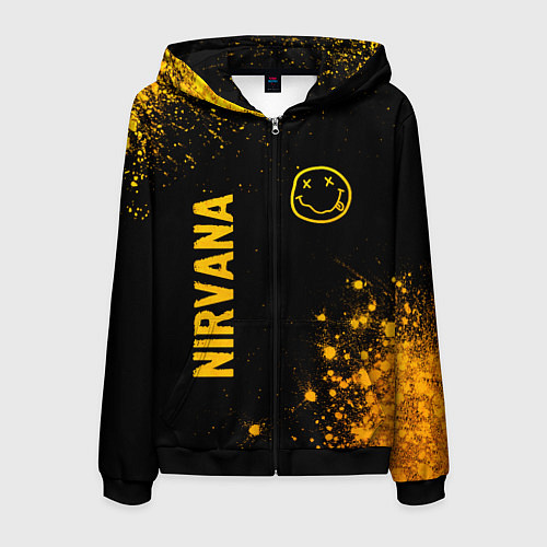 Мужская толстовка на молнии Nirvana - gold gradient: надпись, символ / 3D-Черный – фото 1