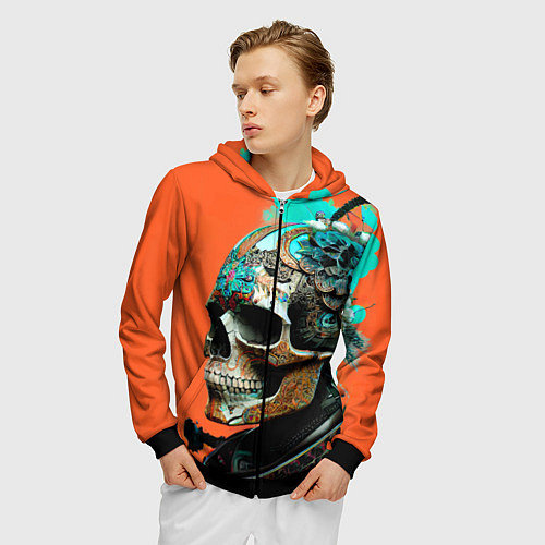 Мужская толстовка на молнии Art skull - irezumi - Japan / 3D-Черный – фото 3