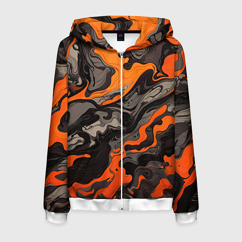 Мужская толстовка на молнии Оранжево-черный камуфляж / 3D-Белый – фото 1
