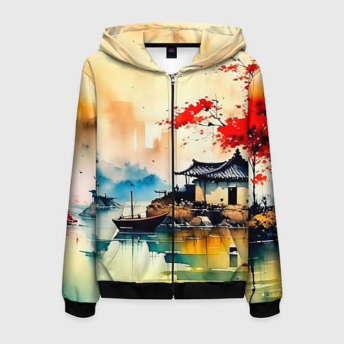 Мужская толстовка на молнии Краски природы / 3D-Черный – фото 1