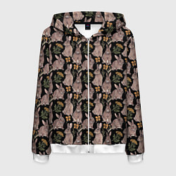 Толстовка 3D на молнии мужская Зайцы и пижма, цвет: 3D-белый