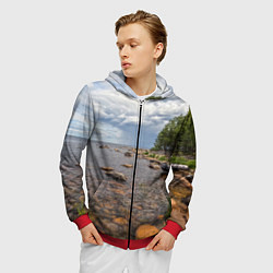 Толстовка 3D на молнии мужская Лодка на Ладоге, цвет: 3D-красный — фото 2