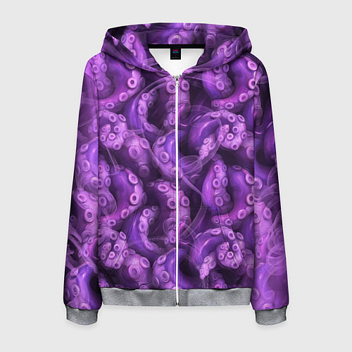 Мужская толстовка на молнии Фиолетовые щупальца и дым / 3D-Меланж – фото 1
