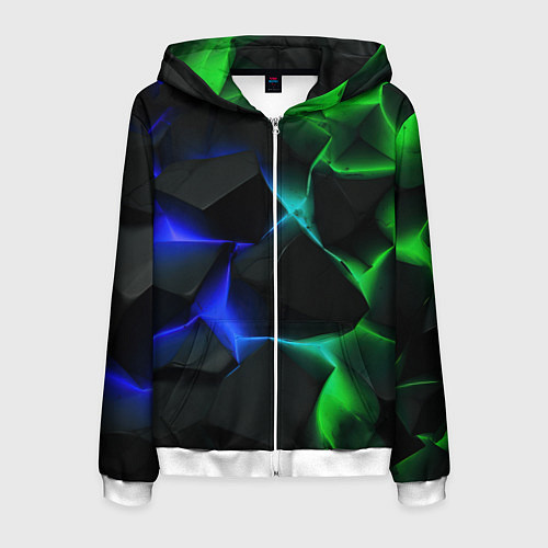 Мужская толстовка на молнии Синие и зеленые плиты / 3D-Белый – фото 1