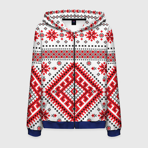 Мужская толстовка на молнии Удмуртская роспись / 3D-Синий – фото 1