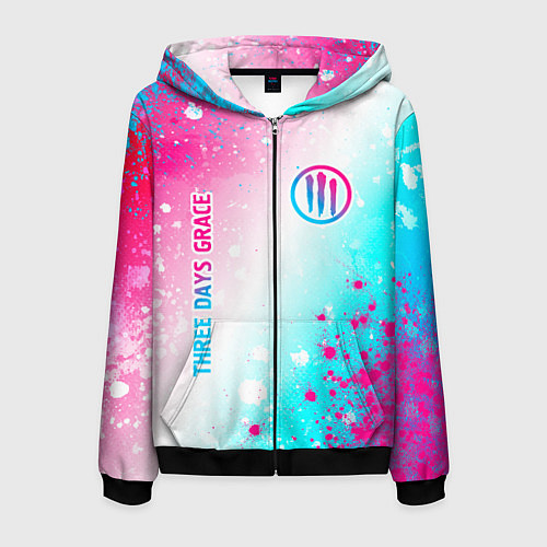 Мужская толстовка на молнии Three Days Grace neon gradient style: надпись, сим / 3D-Черный – фото 1