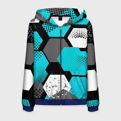 Мужская толстовка на молнии Шестиугольники абстрактный фон / 3D-Синий – фото 1
