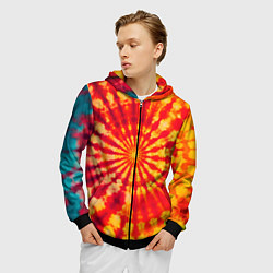 Толстовка 3D на молнии мужская Тай дай солнце, цвет: 3D-черный — фото 2