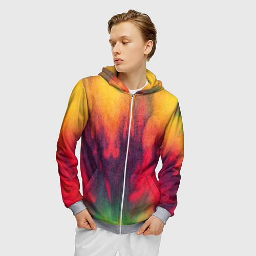 Мужская толстовка на молнии Огненный тай дай / 3D-Меланж – фото 3