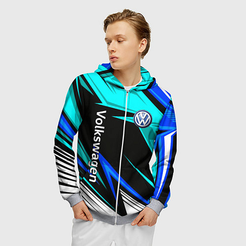 Мужская толстовка на молнии Фольцваген - sport uniform / 3D-Меланж – фото 3