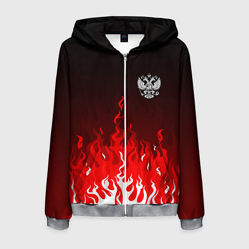 Мужская толстовка на молнии Герб РФ - красное пламя / 3D-Меланж – фото 1