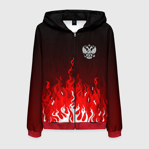 Мужская толстовка на молнии Герб РФ - красное пламя / 3D-Красный – фото 1