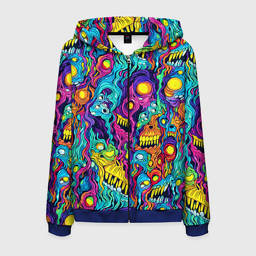 Мужская толстовка на молнии Кислотные психоделические черепа / 3D-Синий – фото 1