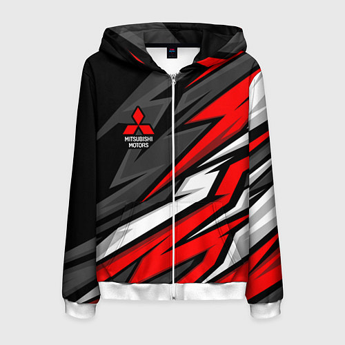 Мужская толстовка на молнии Митсубиси - красный спортивный / 3D-Белый – фото 1