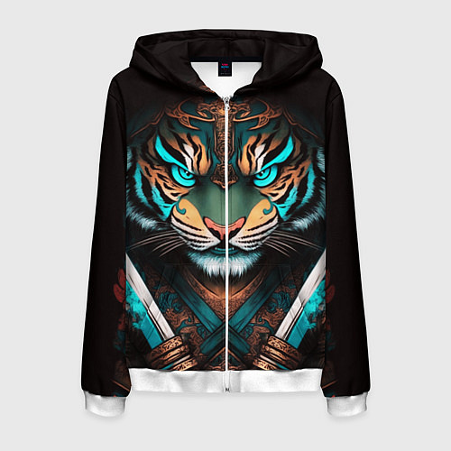 Мужская толстовка на молнии Тигр самурай / 3D-Белый – фото 1