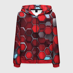 Толстовка 3D на молнии мужская Cyber hexagon red, цвет: 3D-красный