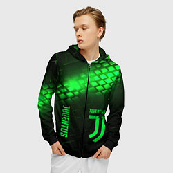 Толстовка 3D на молнии мужская Juventus green logo neon, цвет: 3D-черный — фото 2