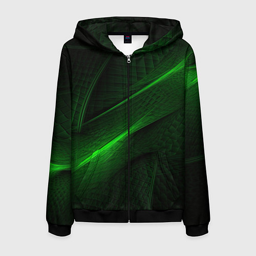 Мужская толстовка на молнии Green neon lines / 3D-Черный – фото 1